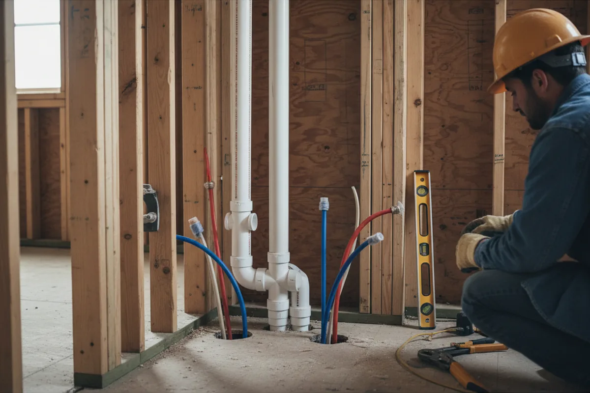 Drain and supply rough-in during Sump Pump Repair in Elm Grove